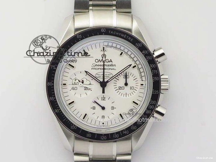 0429 Efficient Speedmaster JHF SS Snoopy Award 45th Anniversary White dial On SS Bracelet 8239